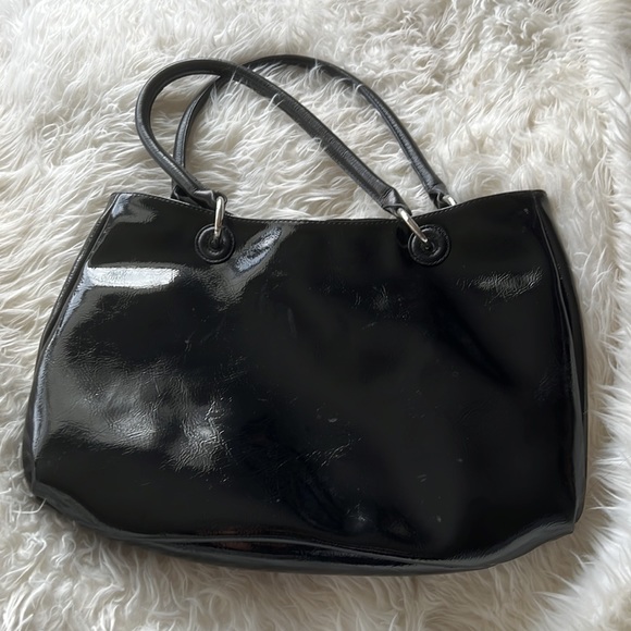 Etienne Aigner Patent Leather Signature Embossed Handbag Purse Black - Picture 4 of 11